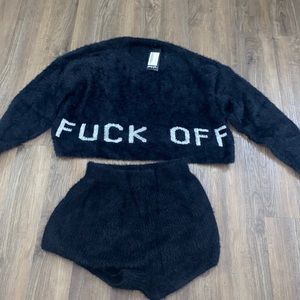 Nasty Girl Black Fuzzy “Fuck Off” Pajama Set